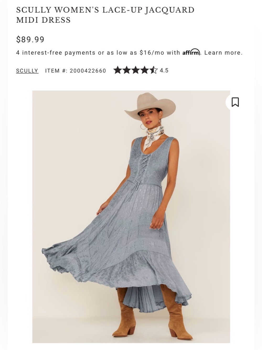 Scully Dusty Blue Lace-Up Jacquard Midi Dress